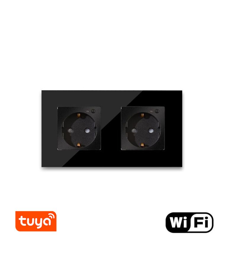 Dvivietis WiFi kištukinis lizdas su stikliniu rėmeliu Feelspot, juodas 1