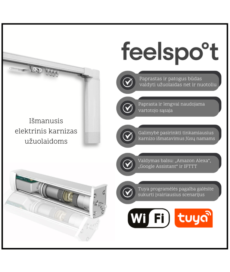 Išmanusis elektrinis užuolaidų bėgelis (4m) Feelspot FS-CM04W WiFi, Tuya 1