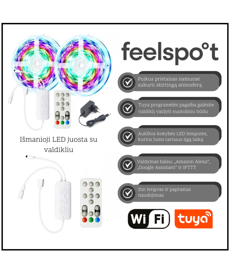 Išmanioji LED juosta su valdikliu Feelspot FS-ICC02W 5m Wi-fi, Tuya 1