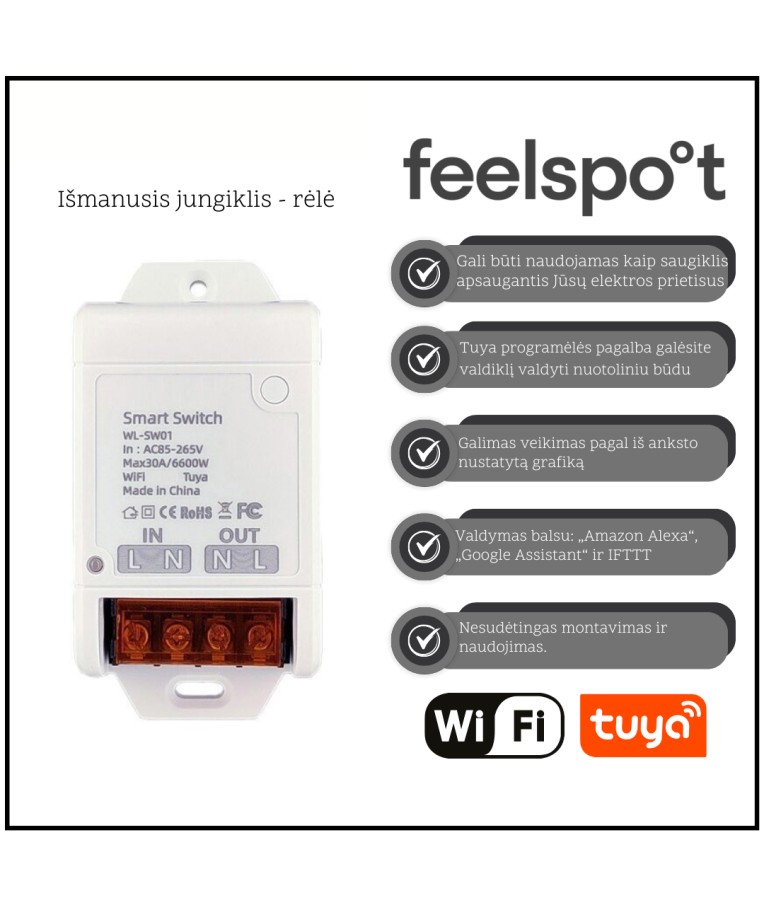 Išmanusis jungiklis – rėlė Feelspot FS-WB06W Wi-Fi, Tuya 1