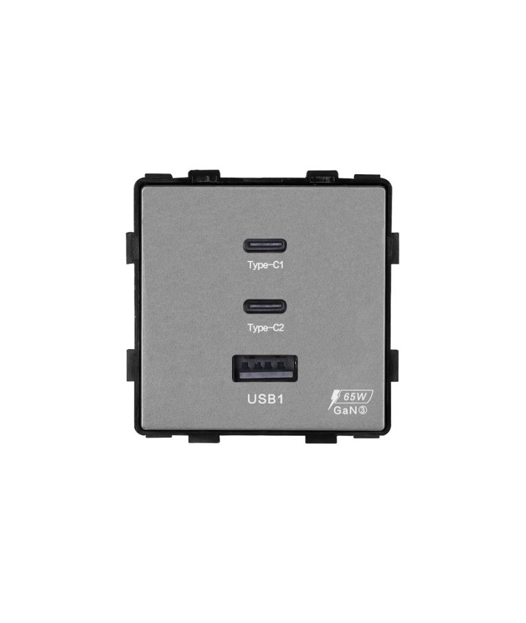 Greito krovimo rozetė Feelspot su USB+C+C jungtimis, 65W, pilka 1