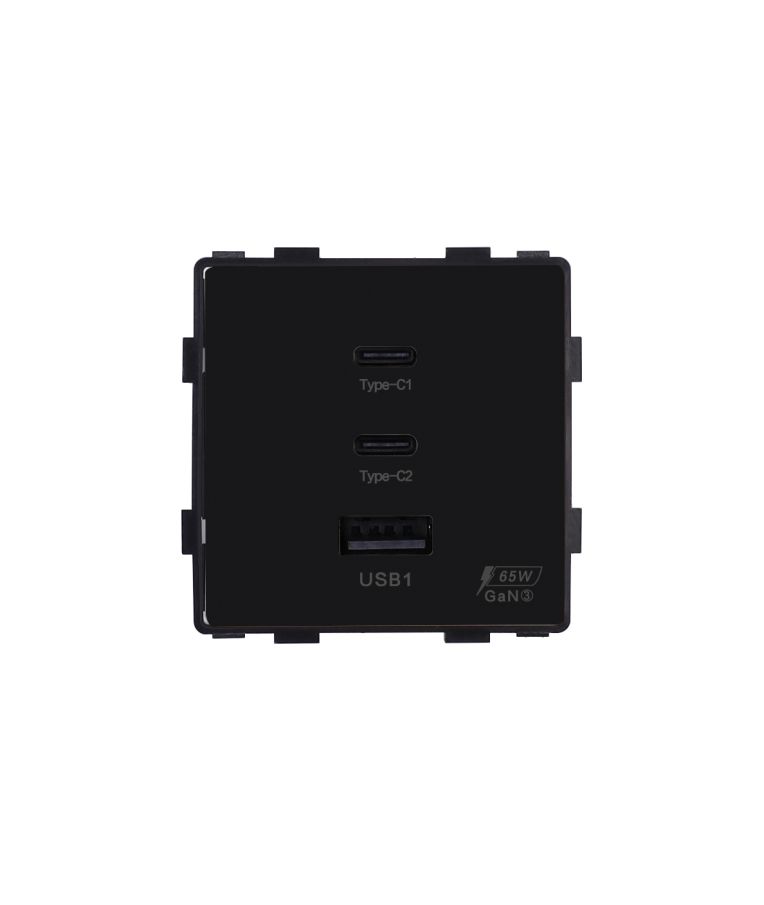 Greito krovimo rozetė Feelspot su USB+C+C jungtimis, 65W, juoda 1