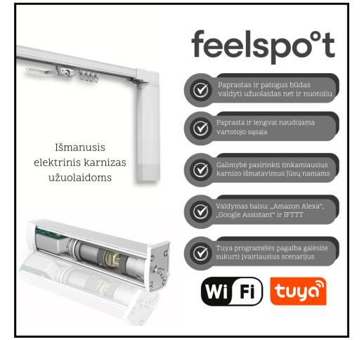 Išmanusis elektrinis karnizas užuolaidoms (4m) Feelspot FS-CM04W WiFi, Tuya