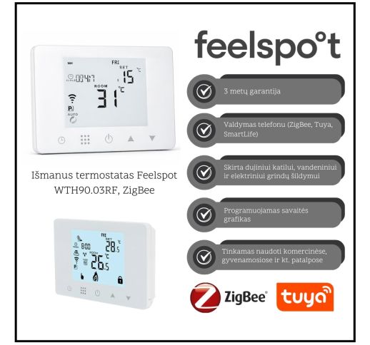 Išmanus programuojamas termostatas Feelspot WTH90.03RF, ZigBee