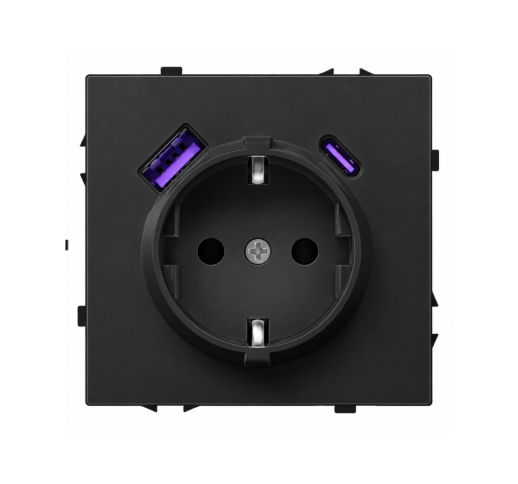Kištukinis lizdas su USB A+C jungtimis Feelspot FSKL1A1CB, 20W, juodas