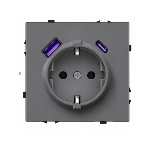 Kištukinis lizdas su USB A+C jungtimis Feelspot FSKL1A1CG, 20W, pilkas