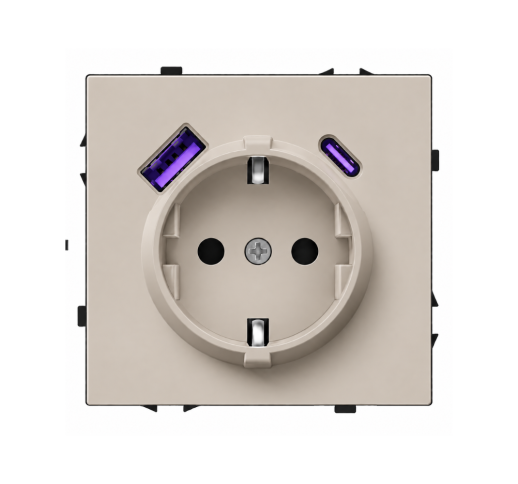 Kištukinis lizdas su USB A+C jungtimis Feelspot FSKL1A1CCA, 20W, kašmyro