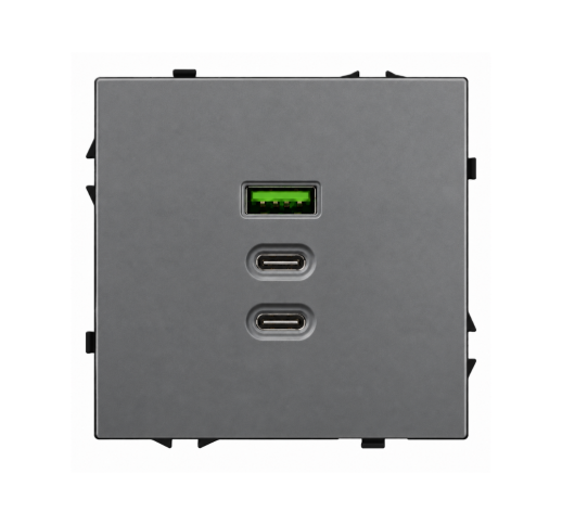 Greito krovimo USB rozetė su A+C+C jungtimis Feelspot FSACC65G, 65 W, pilka