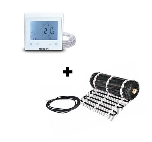 Grindinio šildymo tinklelis Warmset BLACK, 85W + programuojamas termostatas Feelspot WTH51.36 NEW