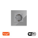 Vienvietis WiFi kištukinis lizdas su stikliniu rėmeliu Feelspot, pilkas 1