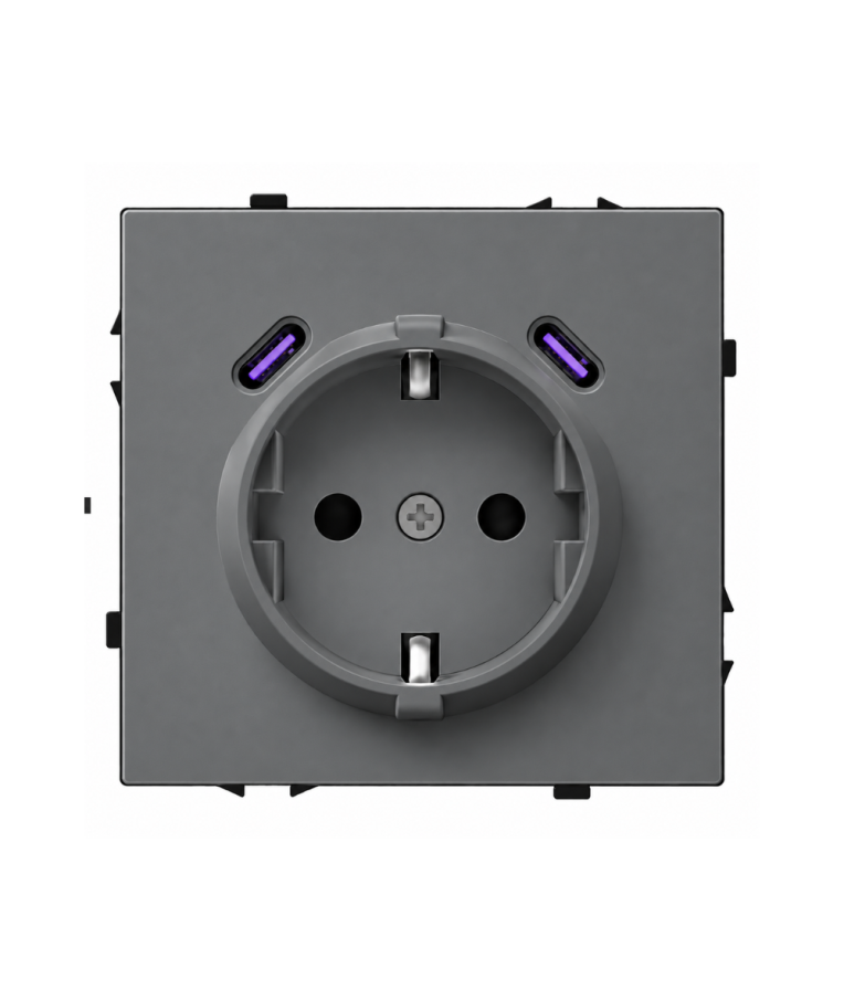 Kištukinis lizdas su USB C+C jungtimis Feelspot FSKL1CCG, 20W, pilkas 1