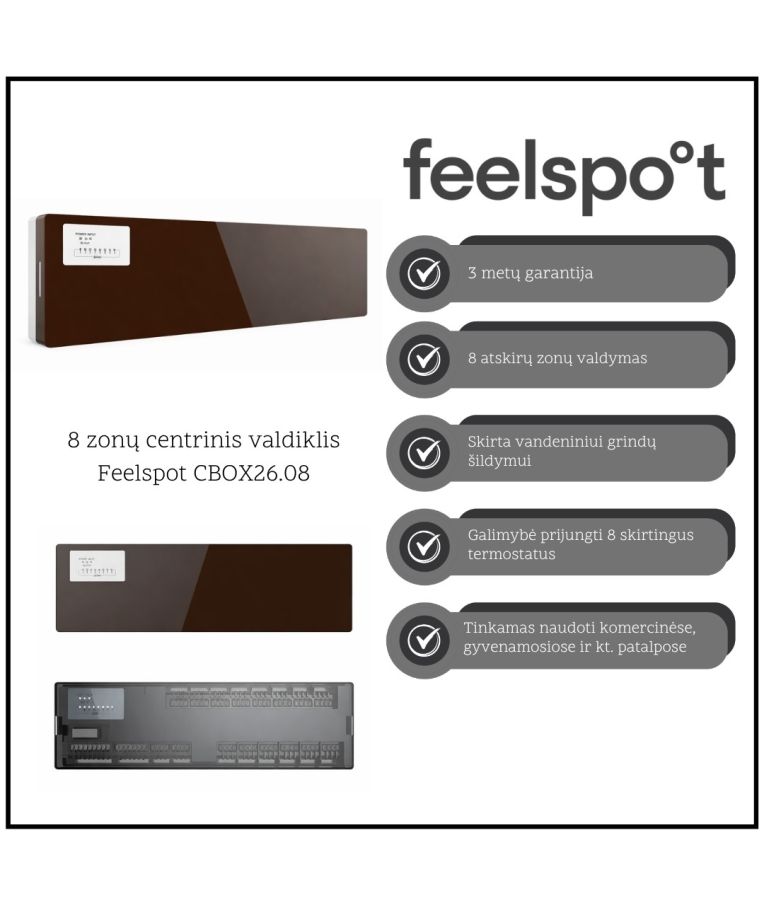 8 zonų laidinis centrinis valdiklis Feelspot CBOX26.08
