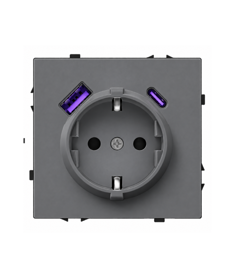 Kištukinis lizdas su USB A+C jungtimis Feelspot FSKL1A1CG, 20W, pilkas 1