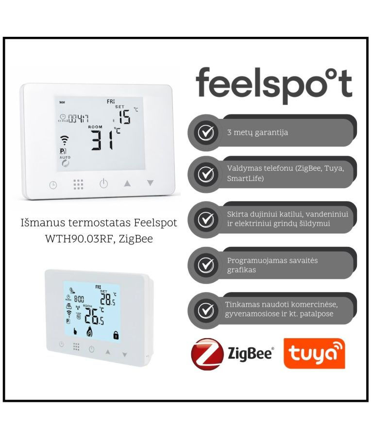 Išmanus programuojamas termostatas Feelspot WTH90.03RF, ZigBee