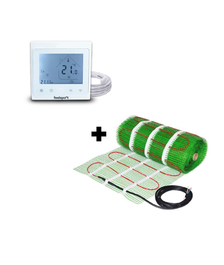 Grindinio šildymo tinklelis Wellmo MAT, 100 W/m² + programuojamas termostatas Feelspot WTH51.36 NEW 1