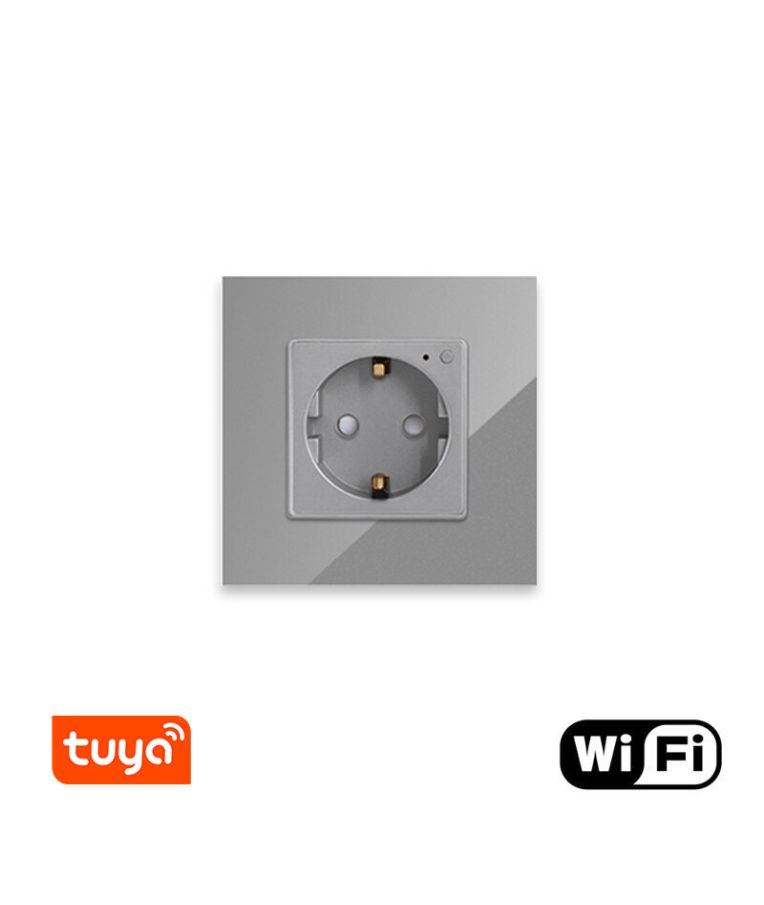 Vienvietis WiFi kištukinis lizdas su stikliniu rėmeliu Feelspot, pilkas 1