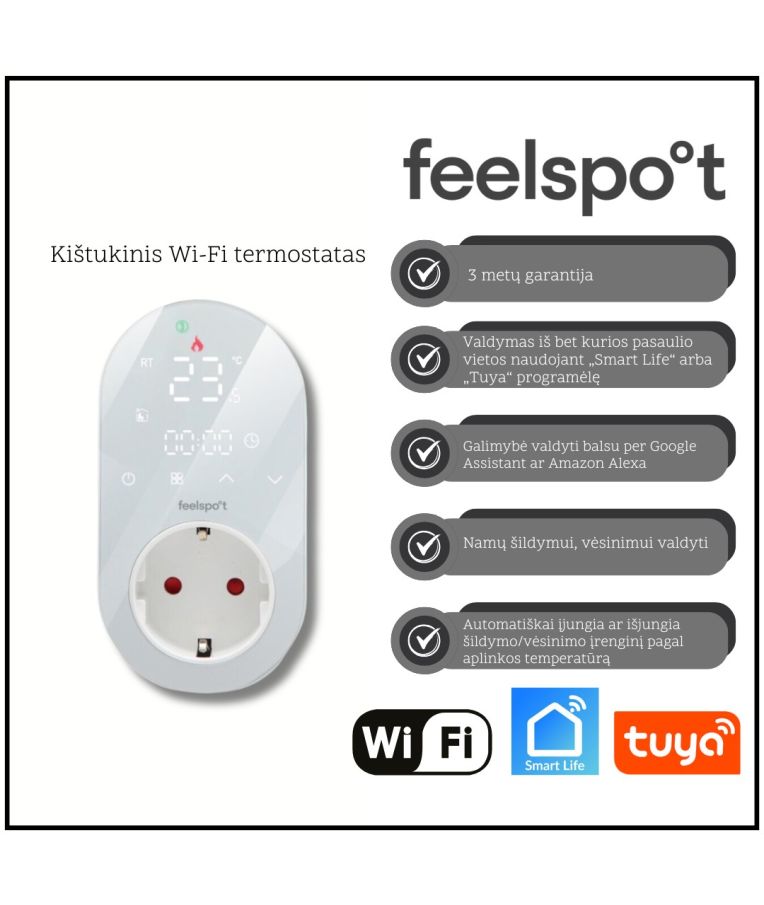 Kištukinis Wi-Fi termostatas Feelspot WH22.09 Tuya (prekė su trūkumais)