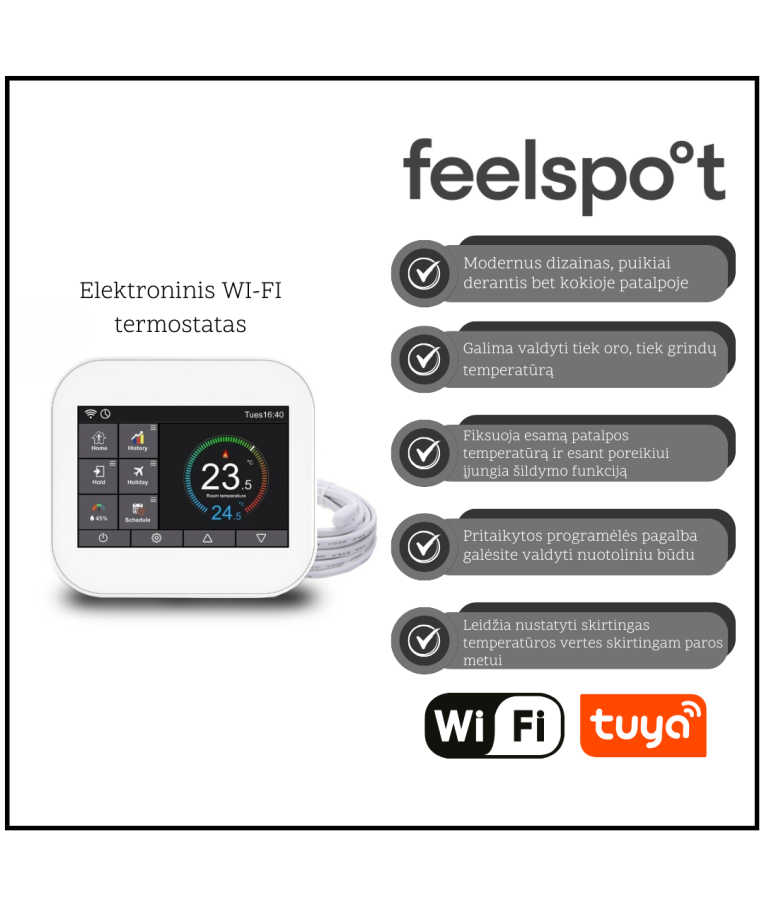 Elektroninis WI-FI termostatas (termoreguliatorius) Feelspot WTH07.36 white, Tuya 