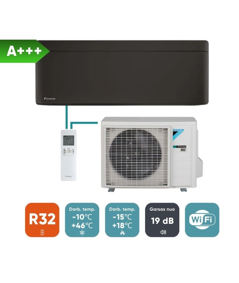 Split oro kondicionierius (oras–oras šilumos siurblys) Daikin Stylish (komplektas), juodas