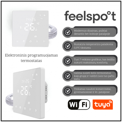 Elektroninis programuojamas termostatas Feelspot WTH22.16 NEW, WiFi, Tuya