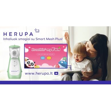 Inhaliatorius Herupa Smart Mesh Plus ir App žaidimas inhaliuojant