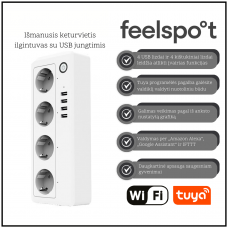 Išmanusis keturvietis ilgintuvas su USB jungtimis Feelspot FS-ST03WE WiFi, Tuya