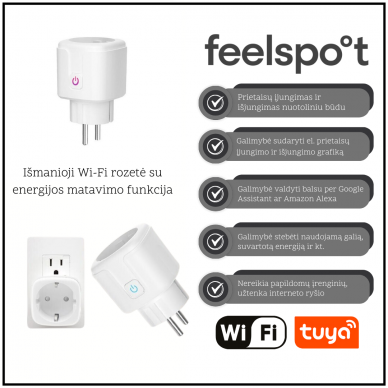 Išmanioji Wi-Fi rozetė Feelspot SL01.16, 16A, su energijos matavimo funkcija