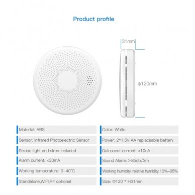 Išmanusis dūmų ir CO2 jutiklis Feelspot FS-CSS01W WiFi, Tuya 8