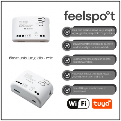 Išmanusis jungiklis - rėlė Feelspot FS-SRS02W RF,  Wi-fi, Tuya