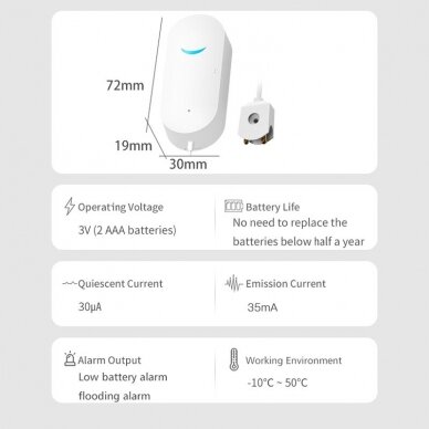 Išmanusis vandens jutiklis Feelspot FS-WD03W WiFi, Tuya 6